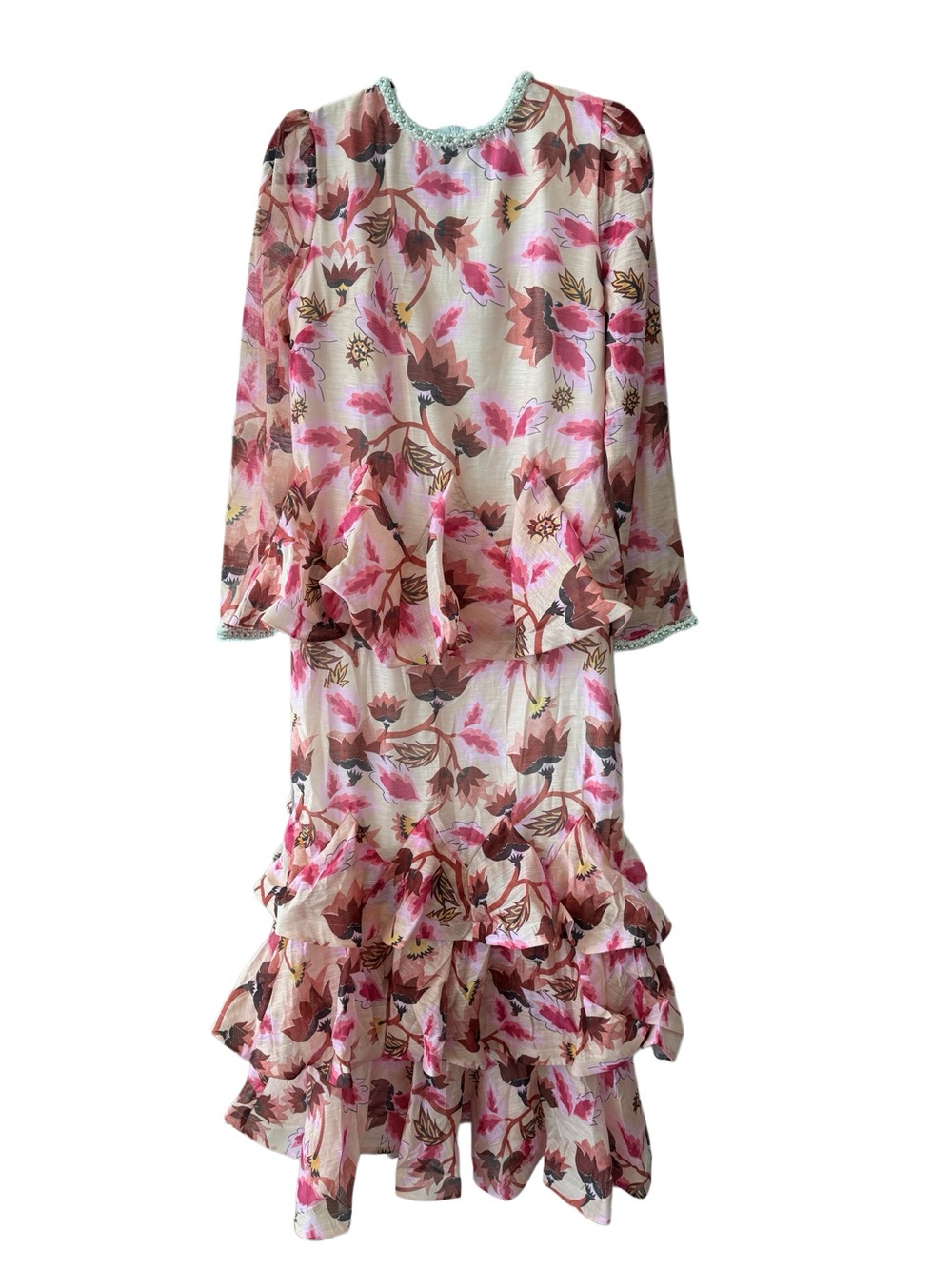 Rare collection from Previous Season!Floral Ruffled Dress in Pink and Brown